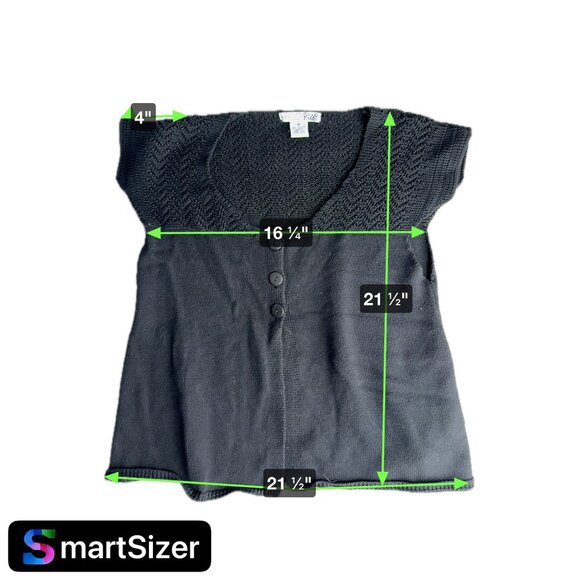 Vtg RXB Cardigan Women M Black Knit Top Textured Shell Buttons Hong Kong Flutter - Picture 2 of 7